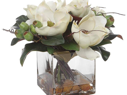 Uttermost Dobbins Magnolia 16" Wide Faux Flowers in Glass Vase