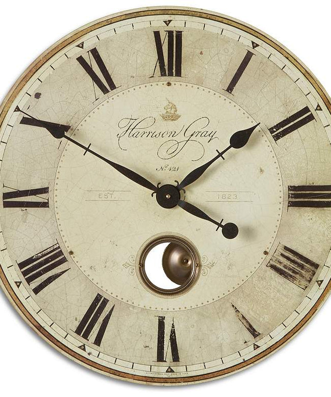 Uttermost Harrison Gray Brass 23" Round Wall Clock