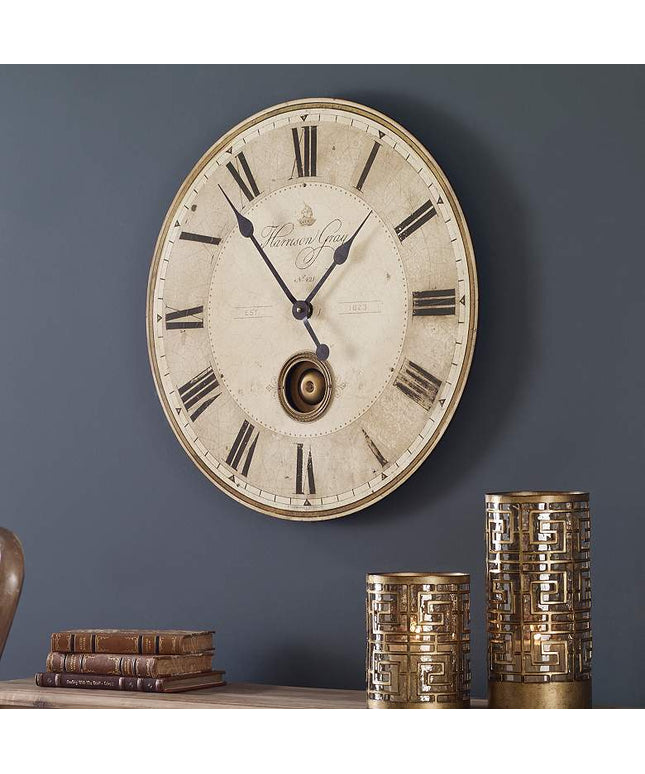 Uttermost Harrison Gray Brass 23" Round Wall Clock