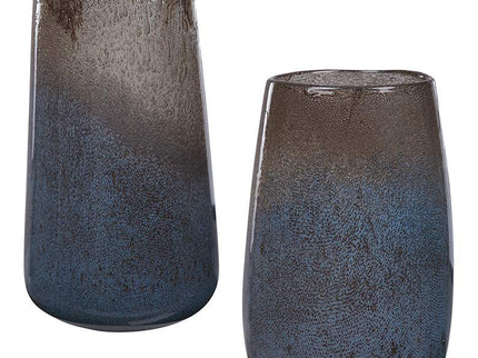 Uttermost Ione Light Blue and Taupe Glass Vases Set of 2