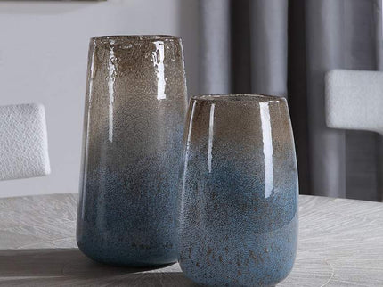 Uttermost Ione Light Blue and Taupe Glass Vases Set of 2