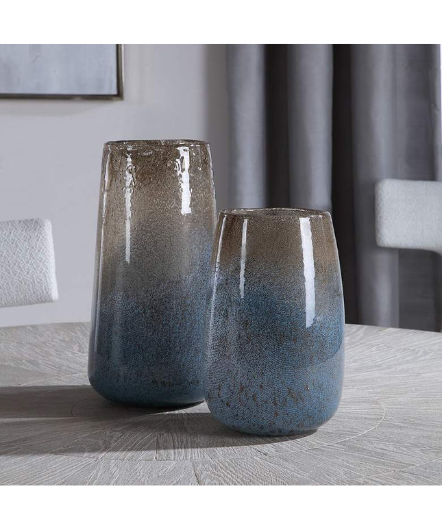 Uttermost Ione Light Blue and Taupe Glass Vases Set of 2