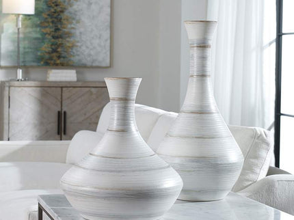 Uttermost Potter Striped Ivory Blue Ceramic Vases Set of 2