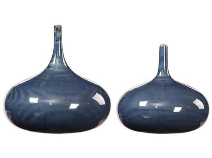 Uttermost Zayan 9" Wide Blue Ceramic Vases Set of 2