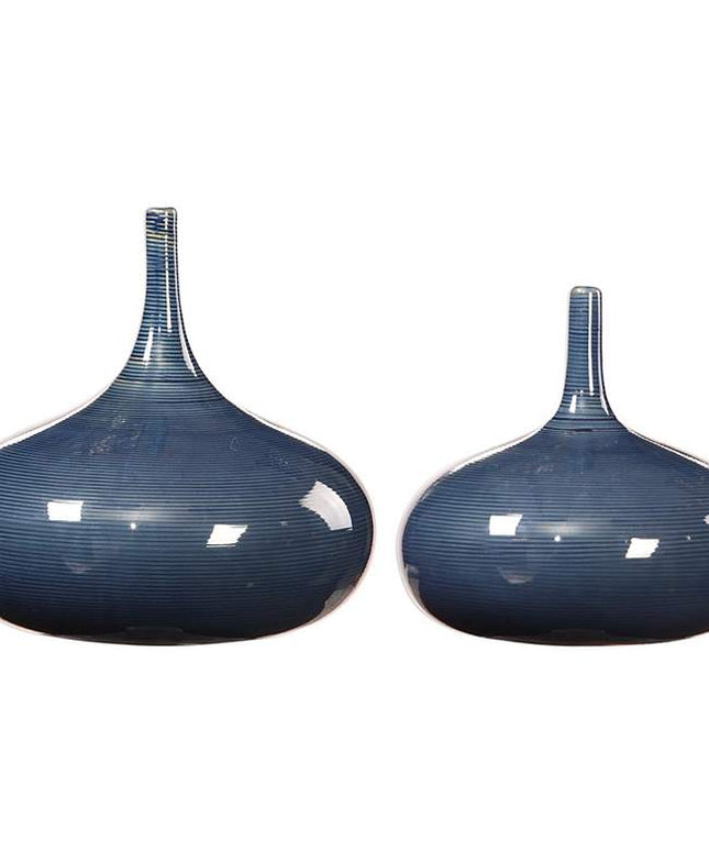 Uttermost Zayan 9" Wide Blue Ceramic Vases Set of 2