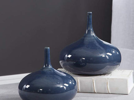 Uttermost Zayan 9" Wide Blue Ceramic Vases Set of 2