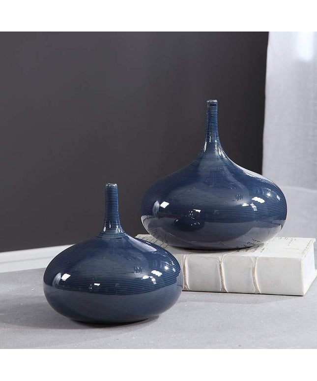 Uttermost Zayan 9" Wide Blue Ceramic Vases Set of 2