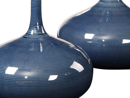 Uttermost Zayan 9" Wide Blue Ceramic Vases Set of 2