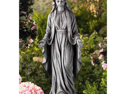 Virgin Mary Gray Stone 29" High Outdoor Statue