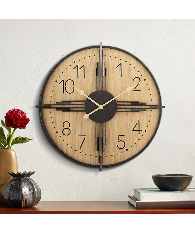 York 23.5" Round Matte Wood Antique Bronze Battery Powered Wall Clock