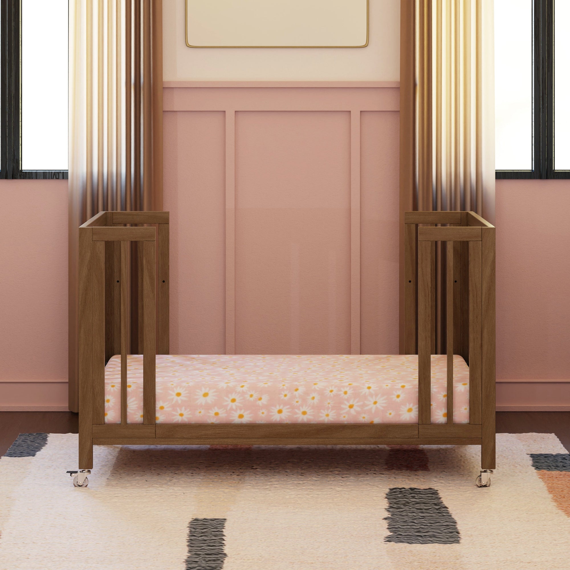 M30880NL,Babyletto,Rolli 9-in-1 Convertible All-Stages« Crib w/ Bassinet & Toddler Bed Kits in Natural Walnut