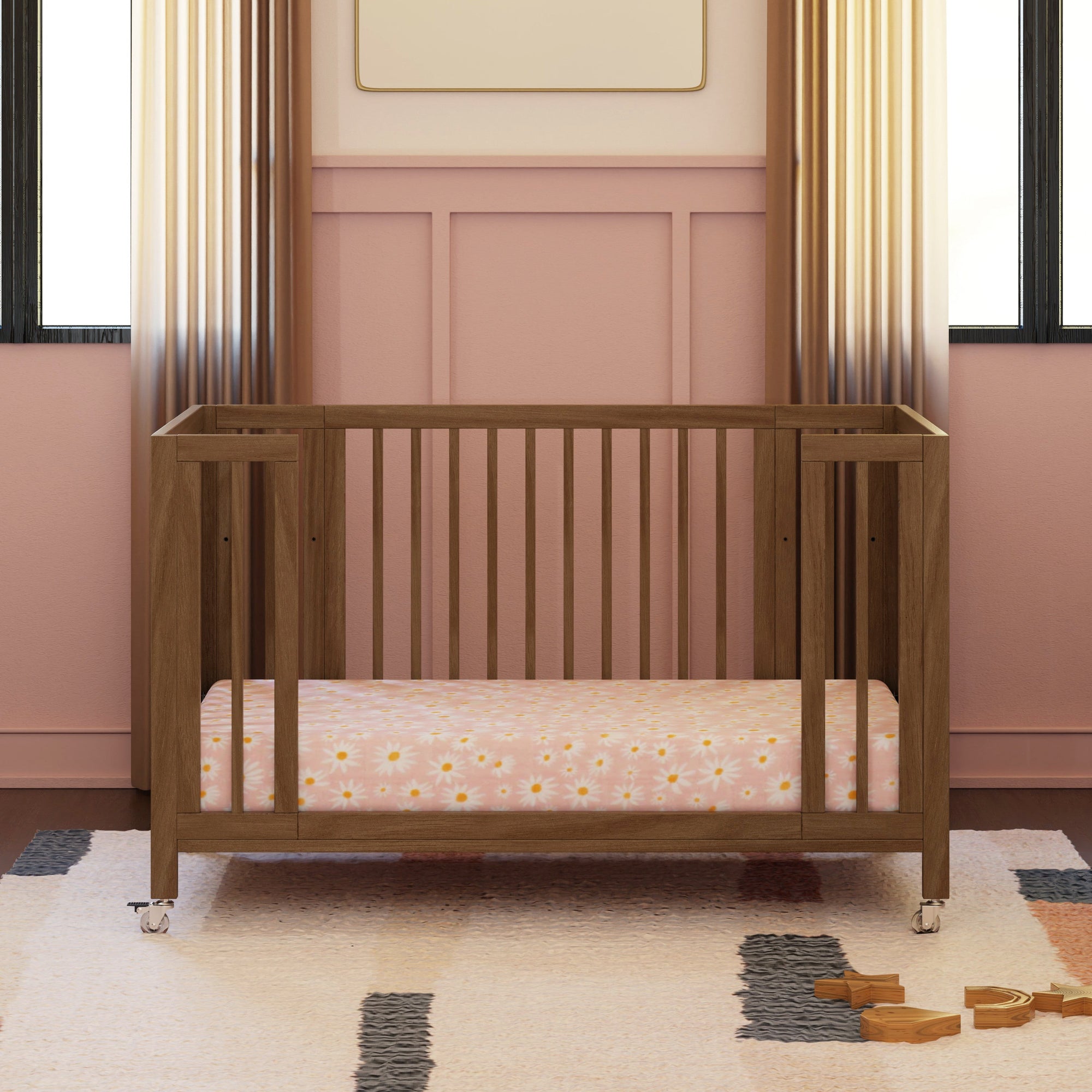 M30880NL,Babyletto,Rolli 9-in-1 Convertible All-Stages« Crib w/ Bassinet & Toddler Bed Kits in Natural Walnut