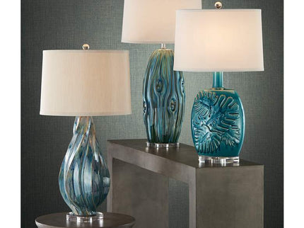 Possini Euro Teresa 31" Coastal Teal Blue Drip Ceramic Table Lamp