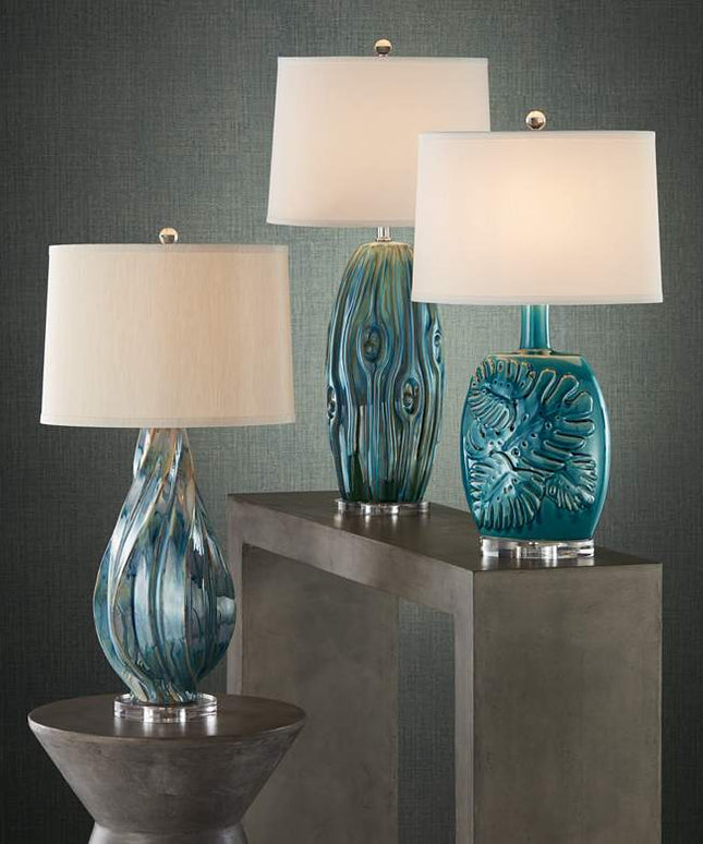 Possini Euro Teresa 31" Coastal Teal Blue Drip Ceramic Table Lamp