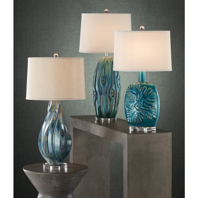 Possini Euro Teresa 31" Coastal Teal Blue Drip Ceramic Table Lamp
