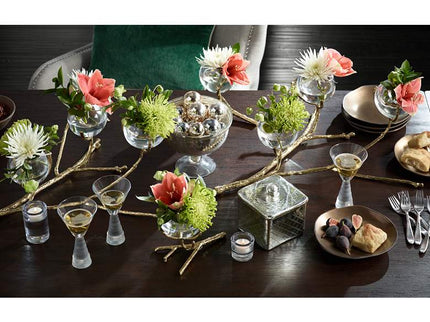 Twig 8" Wide Cast Brass and Clear Glass Bud Vase