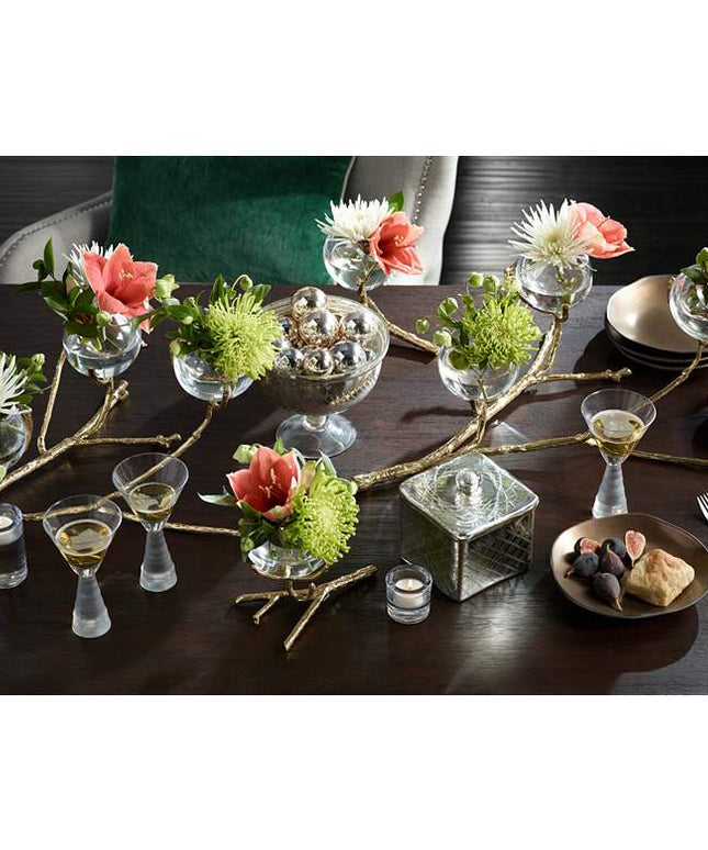 Twig 8" Wide Cast Brass and Clear Glass Bud Vase