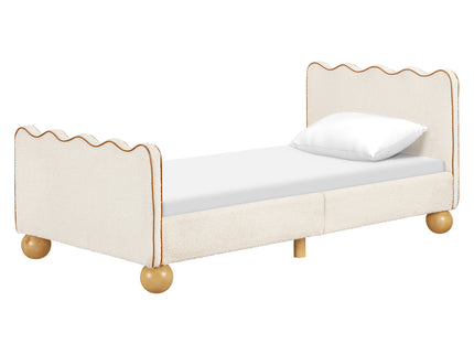 M31369PWBTAN,Babyletto Kids,Rizo Twin Bed in Performance Ivory Boucle w/ VTan Leather Piping