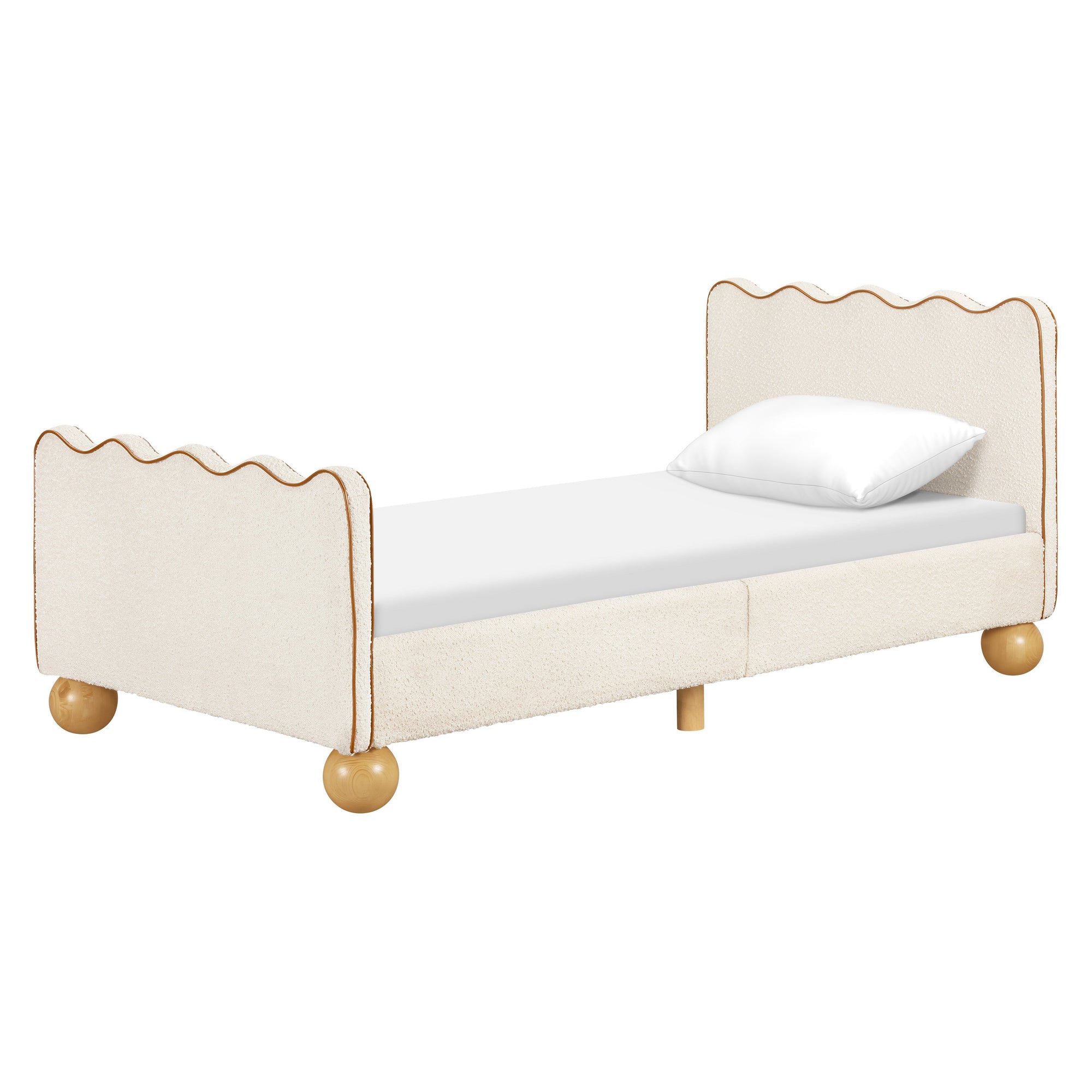 M31369PWBTAN,Babyletto Kids,Rizo Twin Bed in Performance Ivory Boucle w/ VTan Leather Piping