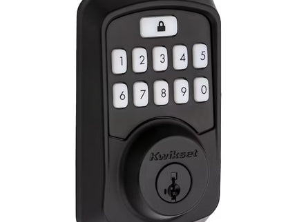 Kwikset Aura Matte Black Smart Bluetooth Keypad Electronic Deadbolt Lock ft. SmartKey Security
