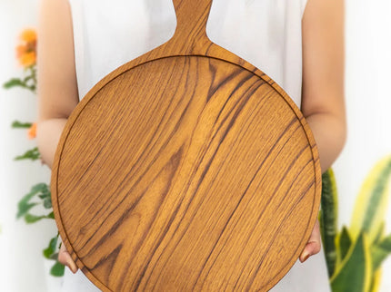 12 Inch Teak Wood Pizza Board with Handle & Rim