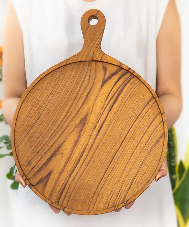 12 Inch Teak Wood Pizza Board with Handle & Rim