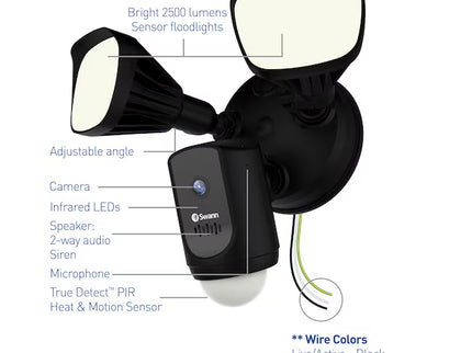 Swann Wireless floodlight security camera Outdoor 1-Camera 1080P Hardwired Floodlight Micro Sd Security Camera System