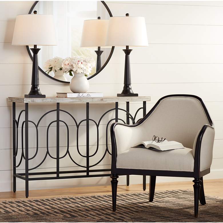 360 Lighting Dolbey 28" Black Bronze Column Table Lamps Set of 2