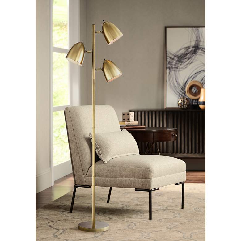 360 Lighting Aaron 64" Aged Brass Adjustable 3-Light Modern Floor Lamp