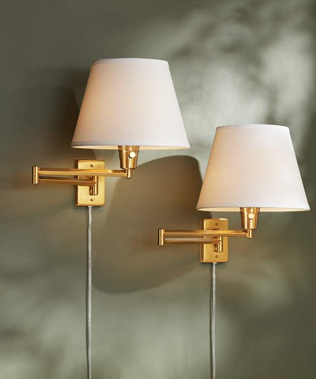 360 Lighting Valentine Warm Gold Swing Arm Plug-In Wall Lamps Set of 2