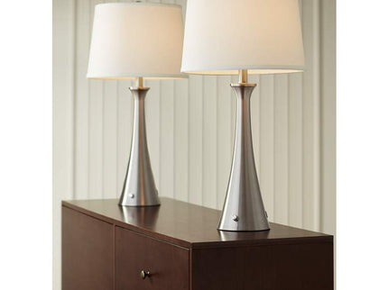 360 Lighting Karl Brushed Nickel USB Lamps Set of 2 with Full Range Dimmers