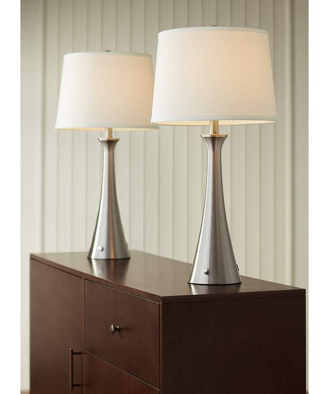 360 Lighting Karl Brushed Nickel USB Lamps Set of 2 with Full Range Dimmers