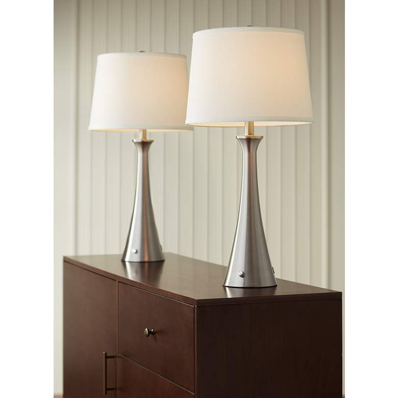 360 Lighting Karl Brushed Nickel USB Lamps Set of 2 with Full Range Dimmers