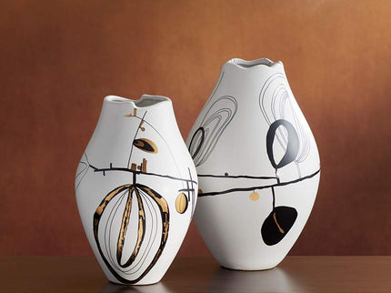 Tribeca Matte White 2-Piece Decorative Graphic Vase Set