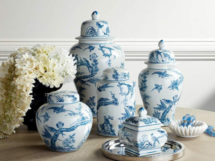 Heather 20 3/4" High Blue and White Ceramic Ginger Jar with Lid