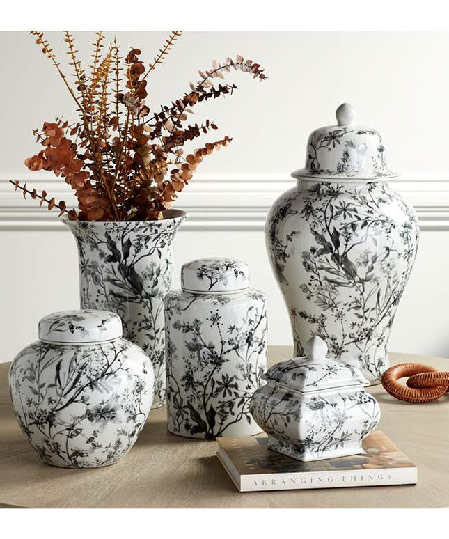 Prentiss Black and White 3-Piece Ceramic Vase and Jar Set