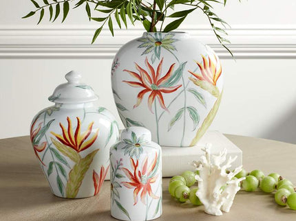 Sensei 8 1/2"H Red and White Ceramic Decorative Jar with Lid