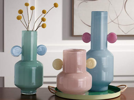 Delvin 8 1/2" High Pink and Yellow Glass Decorative Vase