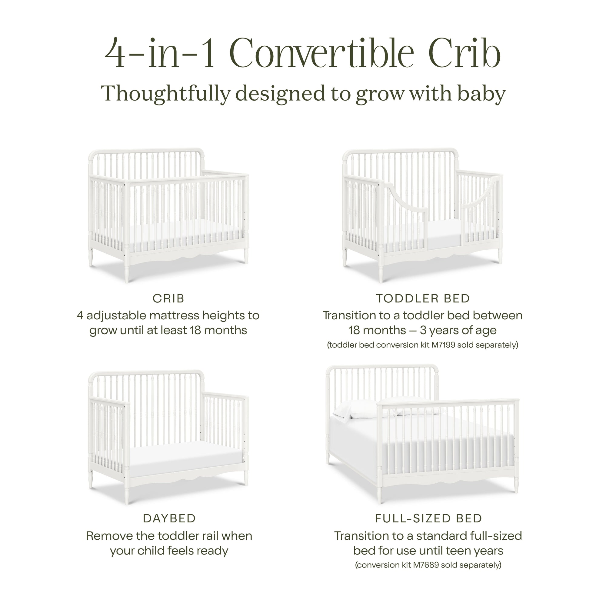 M7141RW,Namesake,Liberty 4-in-1 Convertible Spindle Crib in Warm White