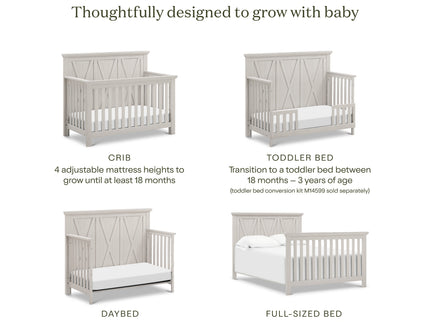 B14501WDF,Monogram by Namesake,Emory Farmhouse 4-in-1 Convertible Crib in White Driftwood