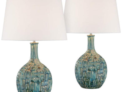 360 Lighting 26" Mid-Century Teal Ceramic Gourd Table Lamps Set of 2