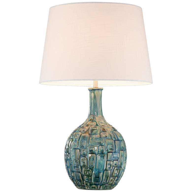 360 Lighting 26" Mid-Century Teal Ceramic Gourd Table Lamps Set of 2