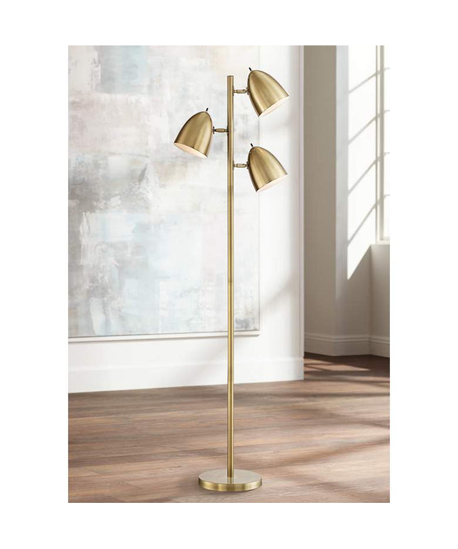360 Lighting Aaron 64" Aged Brass Adjustable 3-Light Modern Floor Lamp