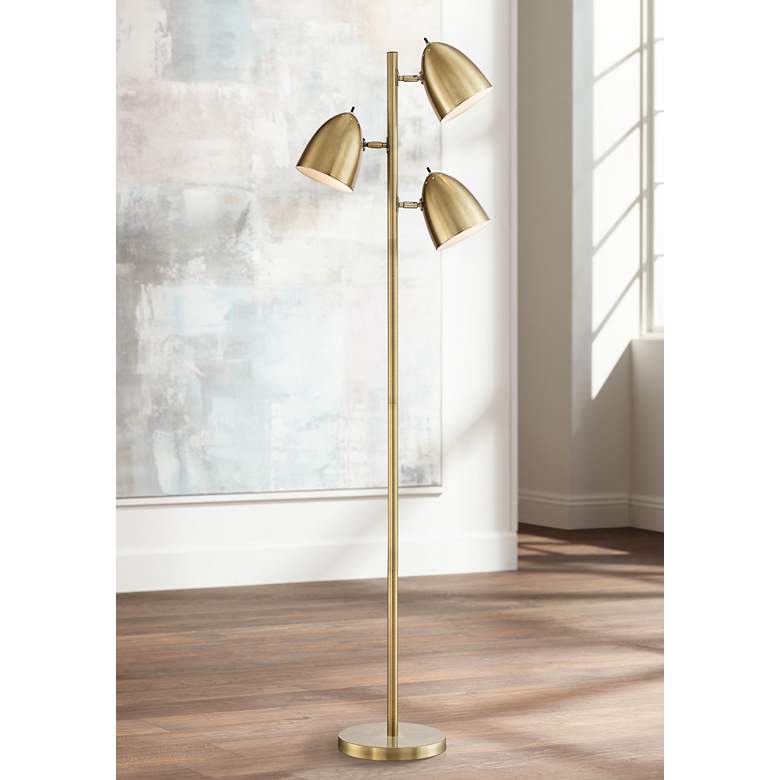 360 Lighting Aaron 64" Aged Brass Adjustable 3-Light Modern Floor Lamp
