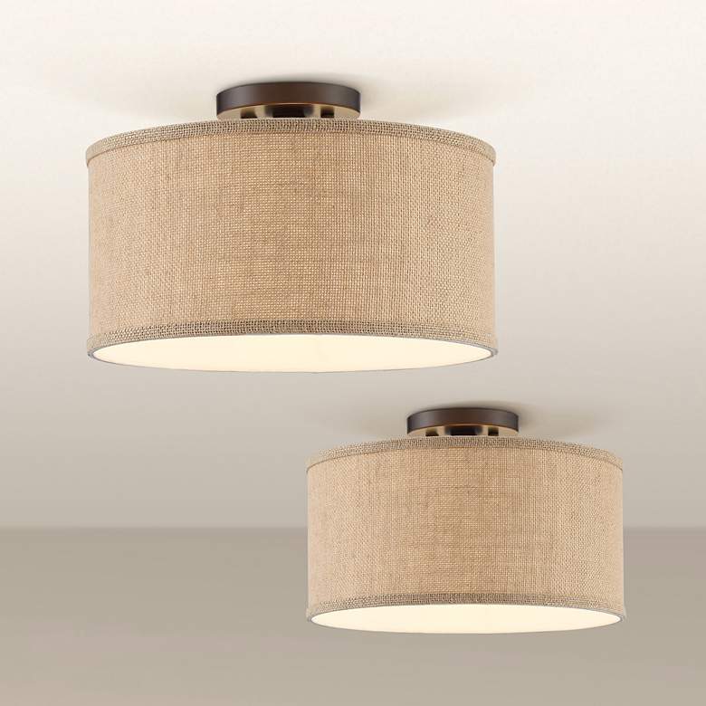 360 Lighting Adams Burlap Drum Shade Ceiling Lights Set of 2