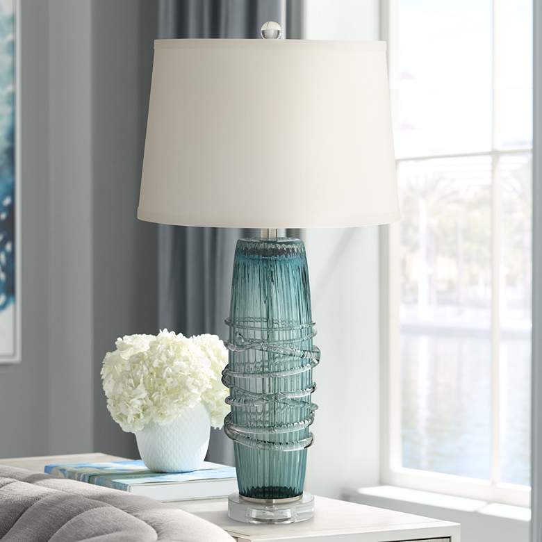 360 Lighting Artic Blue Sea Handcrafted Modern Glass Table Lamp