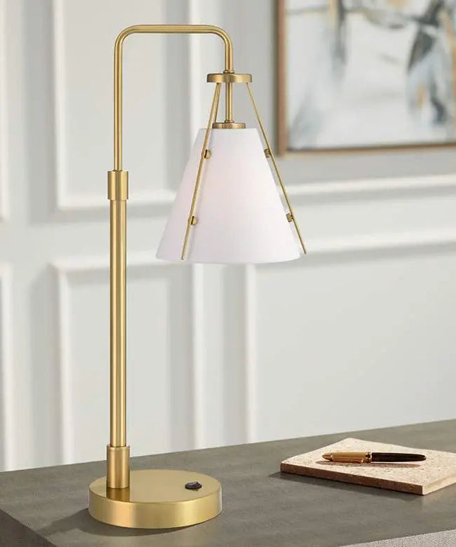 360 Lighting Brynn 25 1/2" High Cone Shade and Brass Dual USB Lamp 360 Lightning