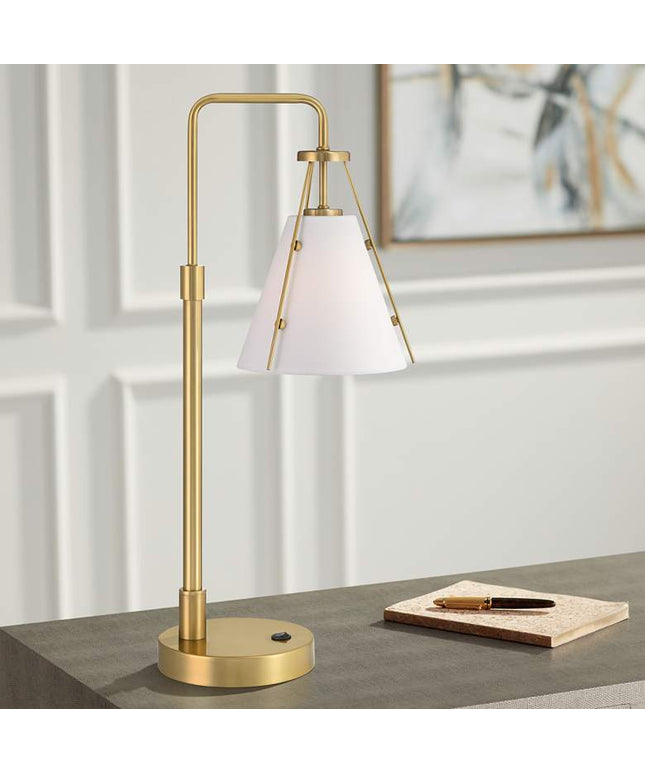 360 Lighting Brynn 25 1/2" High Cone Shade and Brass Dual USB Lamp