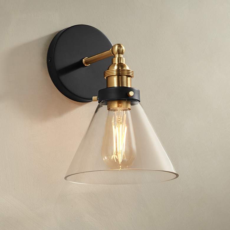 360 Lighting Burke 10 3/4" Black and Brass Glass LED Wall Sconce