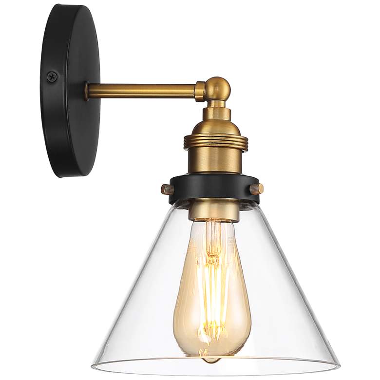 360 Lighting Burke 10 3/4" Black and Brass Glass LED Wall Sconce